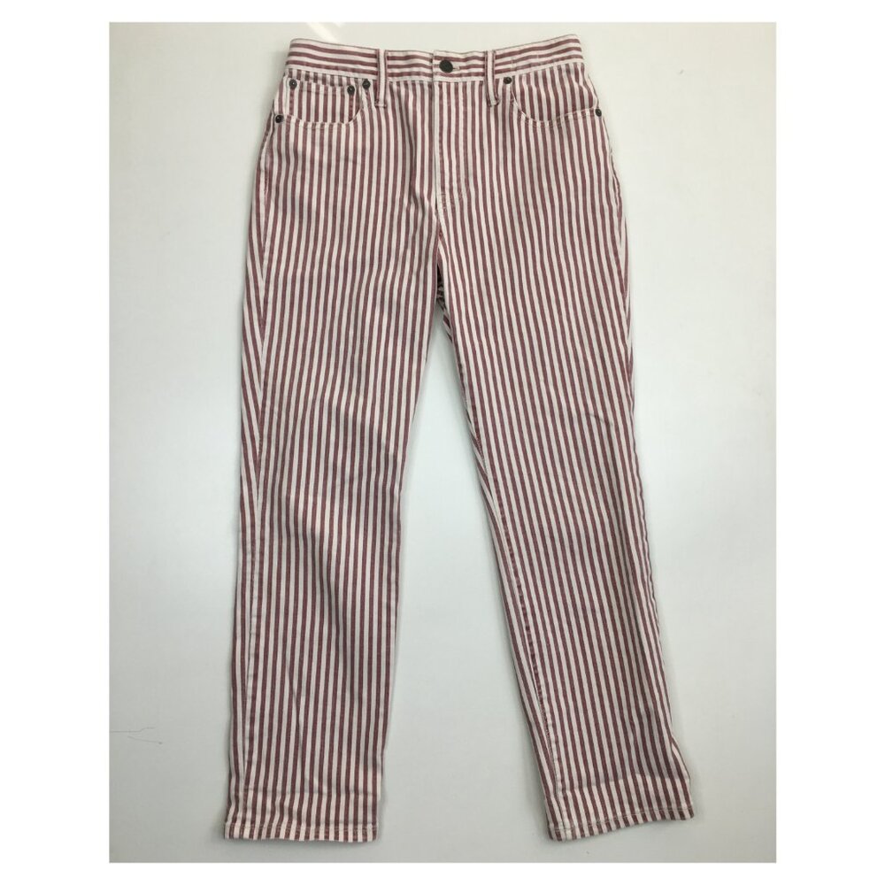 MADEWELL 5 Pocket White Burgundy Striped The High Rise Slim Boyjean Jeans